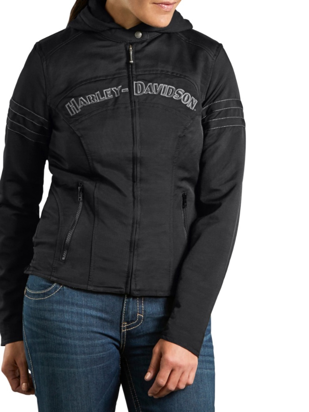 Harley-Davidson Miss Enthusiast Outerwear Jacket L Motorcycle Graphic Liner Hood